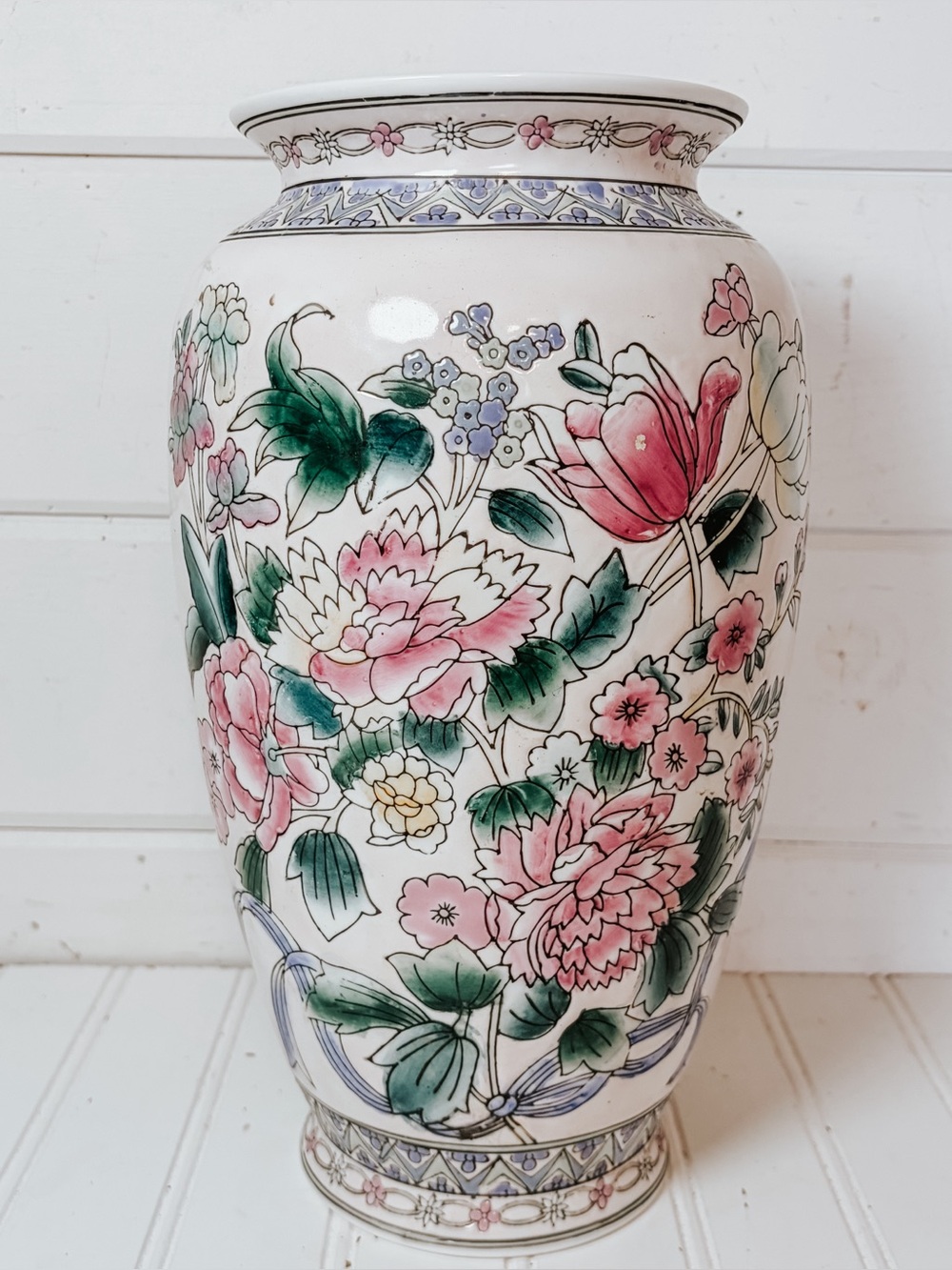 Vintage Chinese Floral Porcelain Vase | Large Floral Vase